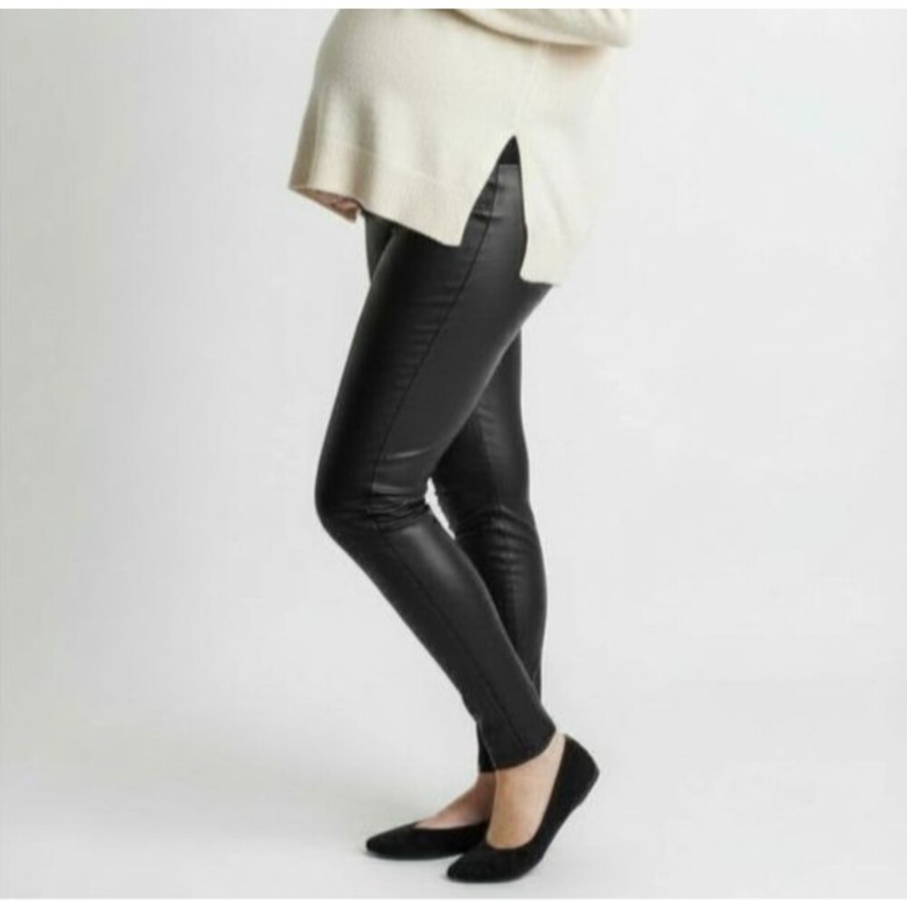 Spanx Mama Faux Leather Maternity Leggings Women Medium Black Skinny Tummy Panel